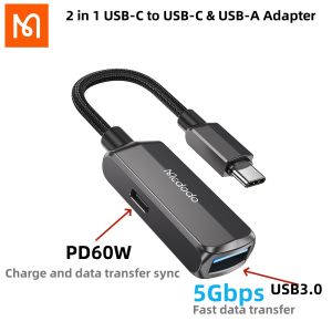 Mcdodo Unlimited Expansion USB-C 2 in 1 OTG Converter Adapter Type-C to USB3.0+ PD 60W Charge Universal for USB-C Devices(For Apple 15 Pro Max Huawei Mate 60 Pro P60Mate 50Nova 11Samsung S24-9 Note 20-9Xiaomi 14 MlX4iPad Air MatePad MacBook Pro)