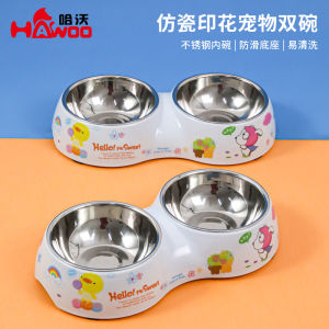 Imitation ceramic cat bowl printing pet double bowl dog basin cat water bowl water feeder pet food utensils dog food basin