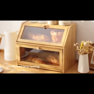 Food Display Transparent Bamboo Bread Storage Keeper Large Capacity Food Storage Dispensers Kitchen Countertop Storage Cabinet Space Saver