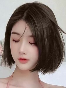 Fashionable Short Hair Wig Womens Lockbone Natural Half Head Cover Anti-Real Hair Thread Full Head Set Sweet Cute Style