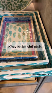 Khay khảm chữ nhật - Nhỏ: 25x15  dùng làm khay trà đựng bánh kẹo hoa quả đồ trang sức (KBT01KCNKT-nhỏ)