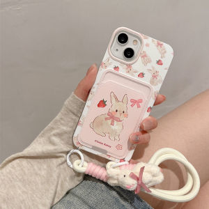 Rabbit Knot Strawberry Card Holder for Realme 12pro + Phone Case Neo6/GT5 New Arrival 11/V25/V13 Drop-Resistant GT Master Version Neo2t/3/5se Silicone Q5/Q3 Protective Case