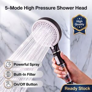 Filtered High Pressure Showerhead 5Modes Water Boost Hand Spray Anti-Scald Pause Switch Impurity Remover For Banyo