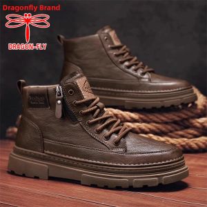 Men Genuine Leather Boots Autumn and Winter British Style High Top Casual Matchable
