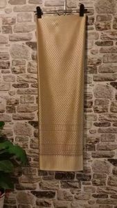 219.ผ้าฝ้าย ผ้าทอทั้งผืน ลายอบนิ่ม สีทอง