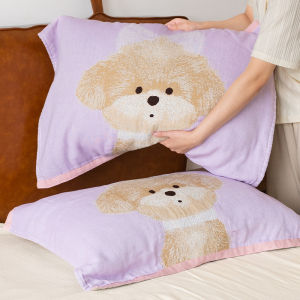 Pure Cotton Purple Dog Pillowcase Cute New Anti-Head Oil Pair Full Cotton Pillow Pad Towel Asight Brand Single Person Use