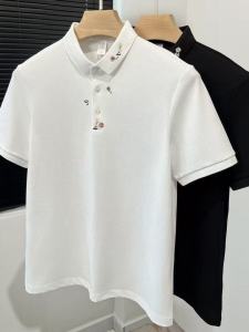 Áo Thun Polo Tay Ngắn Thêu Hoa Mùa Hè Cho Nam Áo Thun Cotton Thoáng Khí Thoải Mái Thường Ngày Cổ Polo Dáng Ôm Vừa Vặn