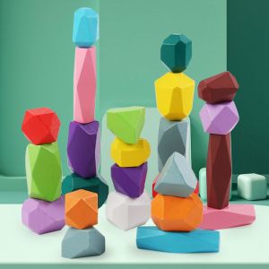 Colorful Wooden Stone Shaped Balance Blocks Children Tabletop Game Toy