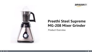 Preethi Steel Supreme MG-208 Mixer Grinder 750W - Silver/Black 4 Jars - Super Extractor Juicer Jar Vega W5 Motor - MG0020