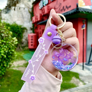 Creative Eternal Flower Sand Floating Keychain Pendant Bag Accessory Girl Heart Adorable Acrylic Material Cartoon Series