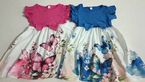 2026 Summer Girls Ribbed Ruffle Sleeve Dresses Kids Butterfly Floral Print Dress 3-7Y Children Sweet Princess Clothing
