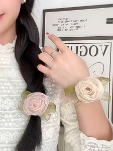 Gelang Rambut Renda Bunga Ros Rose Mesh Hair Tie Fairy Sweet Cute Fashion Scrunchie Hair Accessory