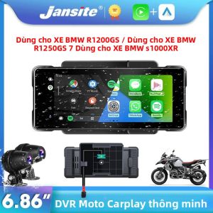 Jansite 6.86 Camera Hành Trình Xe Máy DVR Cho BMW R1200GS R1250GS S1000XR Màn Hình IPS Ống Kính Kép Cảm Biến G Phát Hiện Chuyển Động Carplay Android Auto Chống Nước