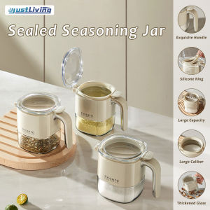 JustLiving 1ชิ้นโถเครื่องเทศครัวพร้อมที่จับภาชนะบรรจุเครื่องปรุงและฝาปิดหม้อแก้วปรุงรสพร้อมช้อนเครื่องปรุงขวดน้ำหอมหม้อผงชูรสกล่องถนอมอาหารเปล่า