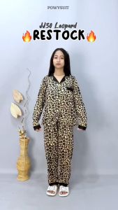 JJ30 Leopard Powysuit Piyama Wanita Dewasa PP Motif Kancing Lengan dan Celana Panjang Baju Tidur