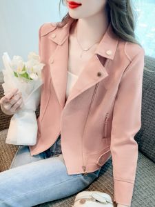 Áo Khoác Ngắn Nữ Tay Dài Cổ Bẻ Thời Trang Xuân Thu Thường Ngày Chất Liệu Khác Màu Trơn Khóa Cài Đơn Dài Vừa Phải