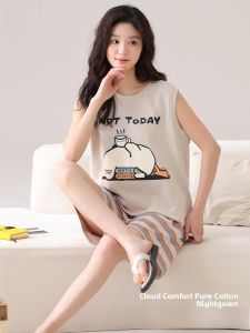 Miiow | Pure Cotton Summer Lightweight Sleeveless Vest Shorts Set Loose Casual Home Clothes For Women Comfortable Breathable Sleepwear