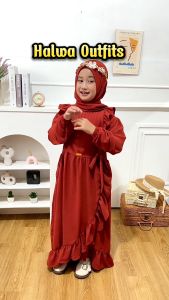 Elena Gamis Anak Perempuan Terbaru Bahan Crinkle Usia 2-10 Tahun Muslim Anak Warna Set Hijab