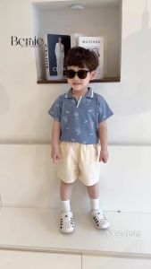 Set bộ polo cổ dệt họa tiết biển cho bé trai áo polo và quần short kaki 1 đến 7 tuổi BERNIE T1024B43