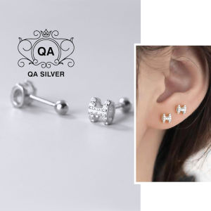 Khuyên tai bạc 925 hình chữ H khảm đá chốt bi vặn bông nữ S925 LETTER QA SILVER Earrings EA221205