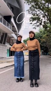 ROK PANJANG GISCA KANCING DEPAN WANITA ROK JEANS PANJANG PAKAIAN WANITA LAPAKSPORT