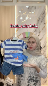 Setelan Anak Laki-Laki Dan Perempuan Usia 1-5 Tahun Kaos Anak Motif Terbaru Celana Denim Baju Anak Kekinian