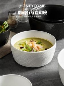 Large Black Japanese Style Ceramic Bowl Home Use Soup Bowl High Aesthetic Value Rice Bowl Big Size Noodles Bowl Dining Utensils