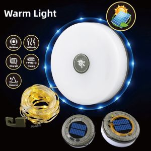 Solar Camping Lamp 10 Meter String Light Outdoor Tent Lamp Type-C Atmosphere Lantern LED Flashlight with Hook Lights Outdoor
