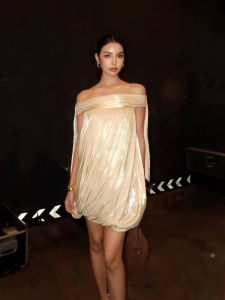 Off Shoulder Wrinkled Loose Fitting Dress
