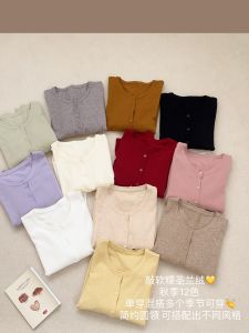 Womens round Neck Knitted Open Cardigan Outerwear Loose Long Sleeve Soft Knitted Shirt Multi-Color Autumn French Simple Style