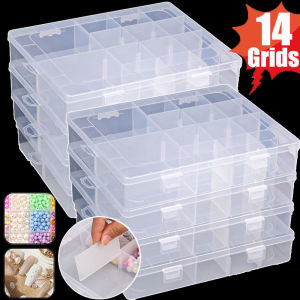 14 Grids Transparent Plastic Storage Box with Detachable Partitions for Jewelry Earrings and Jewelry Storage Containers DIY Crafts Hardware Tool Box