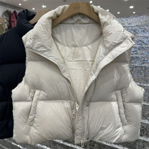 Autumn Winter Womens Short Loose Cotton Jacket Vest down Filling Stand Collar Small Size Fashionable All-Match Vest