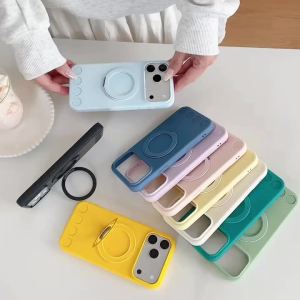 360° Rotating Foldable Kickstand Ring Holder Shockproof Silicone Phone Case For iPhone 13 14 15 16 17 Pro Max Candy Color Cover
