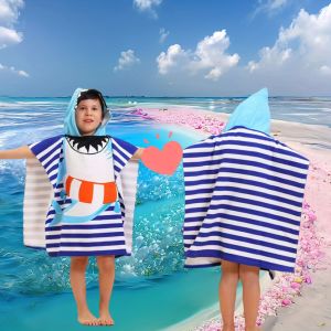 Cartoon Animal Pirate Kids Hooded Towel Poncho - Soft Absorbent Quick Dry Fabric Machine Washable Ideal for Beach Swim Pool