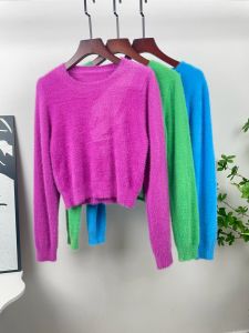 สั้น ผู้หญิง เสื้อสเวตเตอร์ถัก แขนยาวเทียม ขนมิงค์ เสื้อท่อนบน สูง เอว เสื้อชั้นฐาน สไตล์เกาหลี ทันสมัย ฤดูใบไม้ร่วง ฤดูหนาว