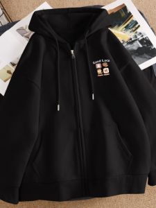 เสื้อสเวตเตอร์คอกลมมีซิปหนาแบบมีฟองน้ำสำหรับผู้ชายในฤดูใบไม้ร่วงและฤดูหนาว เสื้อคลุมกันหนาวแบบมีฮู้ดแบบลำลองสำหรับคู่รัก