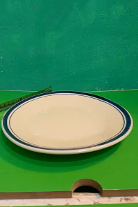 Set 5  Dĩa gốm thủ công vẽ CHỈ XANH viền miệng  22cm gốm xưa nam bộ ( sành thường)