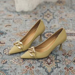 รองเท้าส้นสูงสวยงามปั๊มปลายแหลมสไตล์ฝรั่งเศสของผู้หญิง