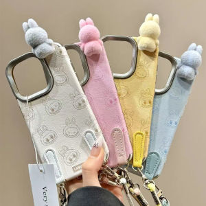♥Ready Stock +FREE Shipping+COD♥Solid Candy INS Cute Labubu Lanyard Bracelet Phone Case for IPhone 15 11 12 13 16 14 16 Pro Max 15 Plus Case Liquid Silicone Soft Cover