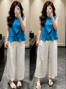YOUFAN | New Chinese Style Retro Loop Fastener Oblique Front Sleeveless Women Shirt