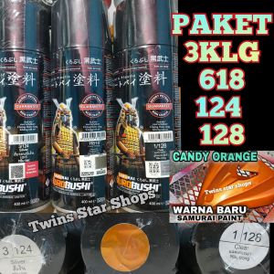 Samurai Paint Paket 3 Kaleng Pilok Pilox Cat Semprot Samurai Paketan Lengkap Oren Candi Candy Orange H618 618 Silver 124 Clear Pernis Glossy 128 400ml