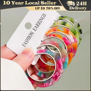 Fashion Big Circle Acrylic Earrings Set For Women Girls Geometric Colorful Resin Hoop Drop Earrings Set of Earrings Jewelry