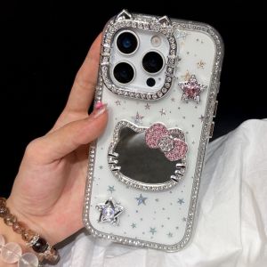 Sanrio | Sanrio Hello Kitty Glitter Diamond Bow Mirror Phone Case For iPhone 16 15 14 Plus 13 12 11 Pro Max Transparent Protection Cover