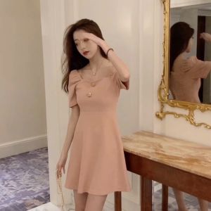 glamour dress dinner parti elegant korean woman dress short sleeve women pink midi dress plain off shoulder dress plus size dinner dress women for party 粉色連衣裙氣質 裙子
