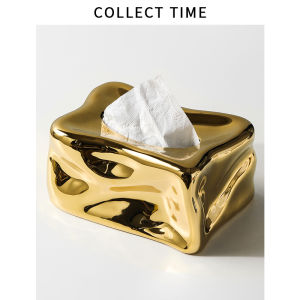 Creative Gold Color Lotion Box Rectangular Ceramic Material Luxury Living Room Napkin Holder Home Use Trendy Product 2024 New Design