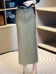 Khaki Business Style Suit Skirt High Waist Midi Split Slimming Intellectual Fashion Spring New Arrival Commute Vintage