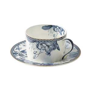 Blue and White Gold Rim Ceramic Coffee Cup Set