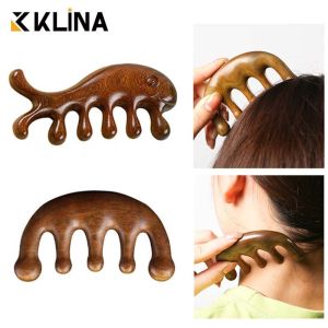 KLINA Body Meridian Massage Comb Sandalwood Five Wide Tooth Chinese Medicine TCM Therapy Blood Circulation Smooth Anti-Hair Loss