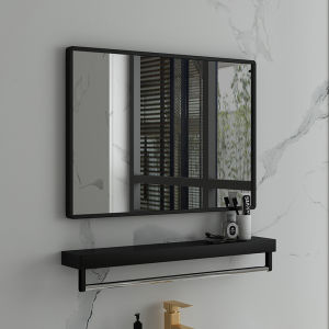 FairCraft Bathroom Mirror Rectangular Mirror With Shelf Non-Perforated Toilet Mirror Paste Washstand Mirror Dressing Mirror