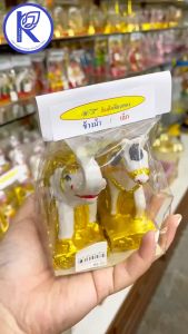 ✨ (ตุ๊กตาตั้งศาล) ช้างม้าเรซิ่น เขียนทอง เล็ก (คู่) รหัส 82000585 | คลังนานาธรรม สังฆภัณฑ์